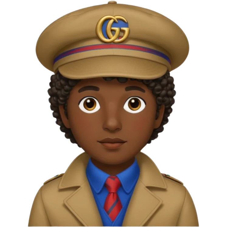 Menino Moreno com cabelo cacheado de boné da gucci  emoji
