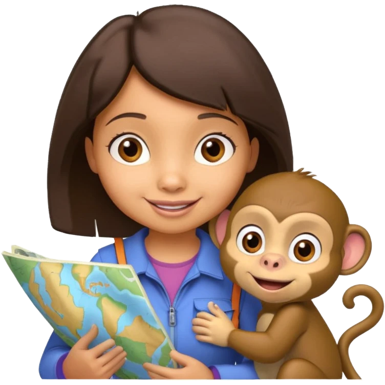 light skin dora the explorer with monkey and map emoji
