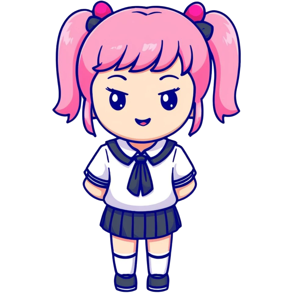 Cute anime girl with pink twin tails and school uniform emoji