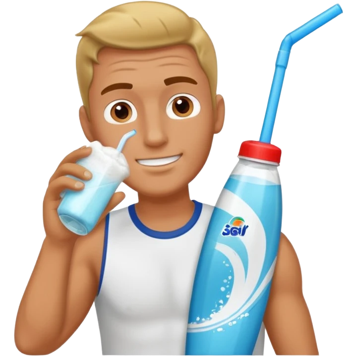 A man drinking surf Excel direct from the packet with straw emoji