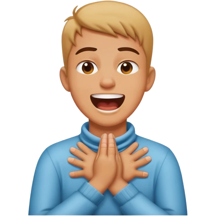 A person crossing their hands, choking their neck while laughing, looking mad emoji