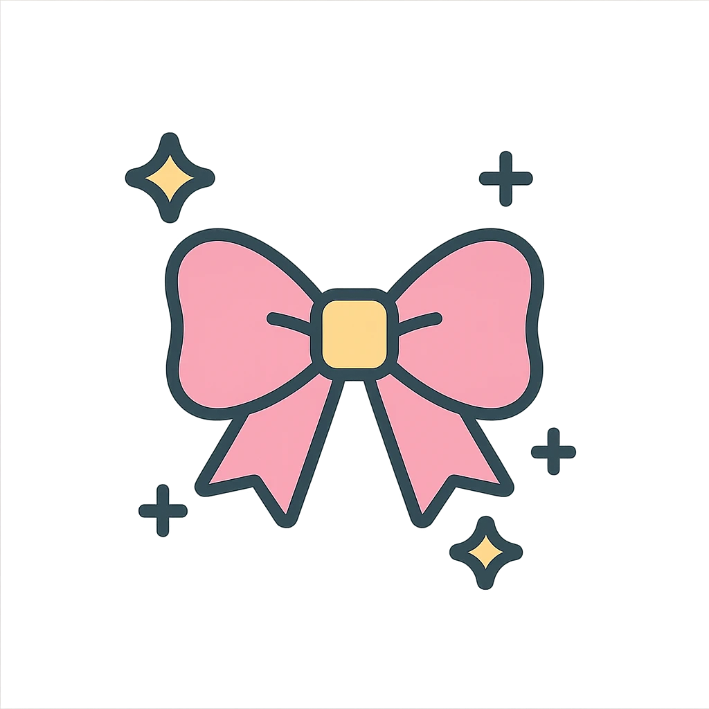 modern icon style bow symbolizing selfcare, surrounded by sparkles, pastel palette emoji
