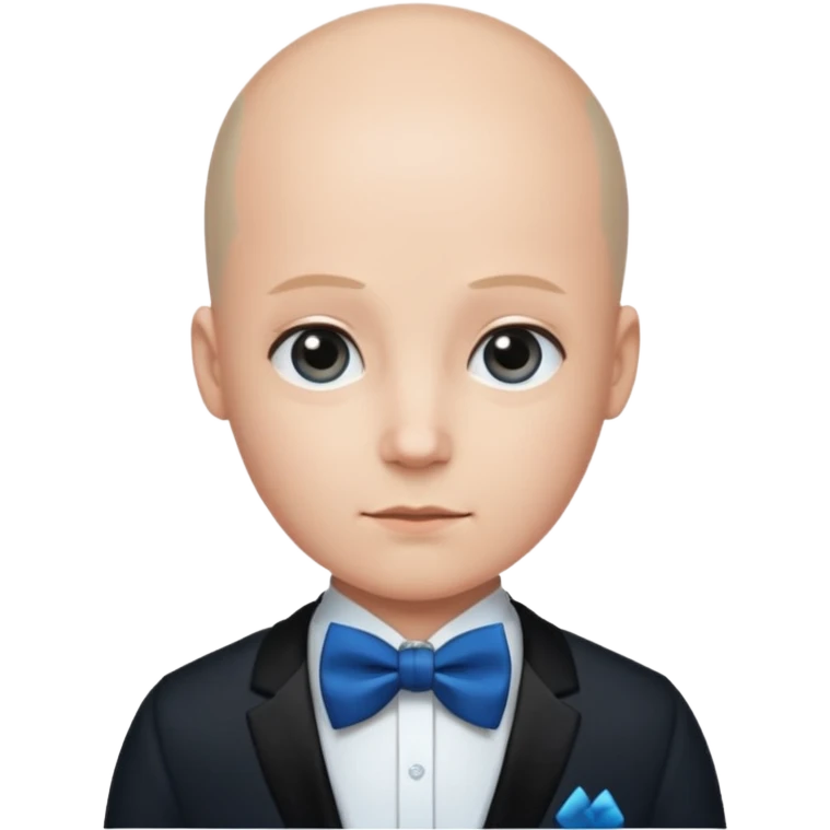 Bald with blue bow tie, midnight balck dress. emoji