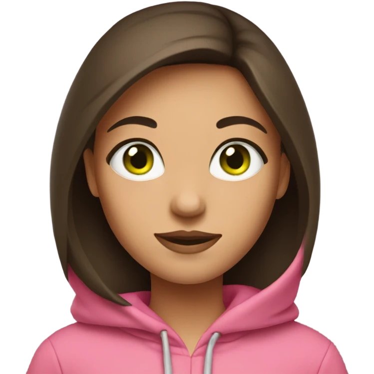 brunette girl with green eyes in a pink hoodie emoji