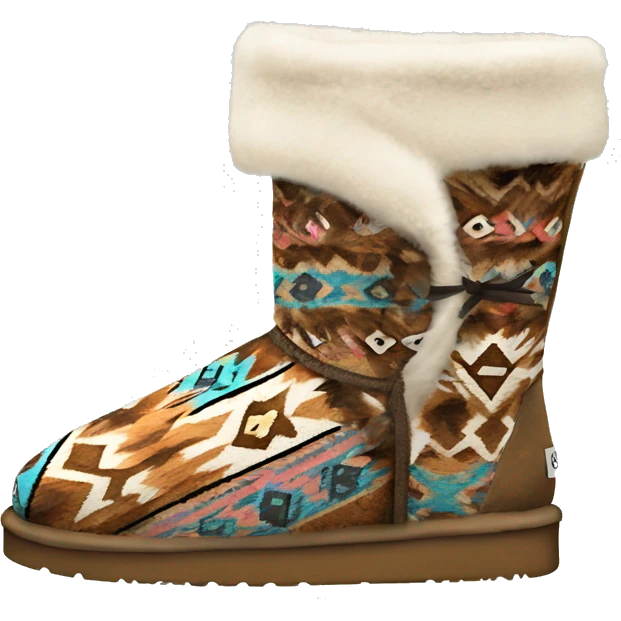 Realistic pair of aztec Pattern fur Ugg boots with bows. emoji