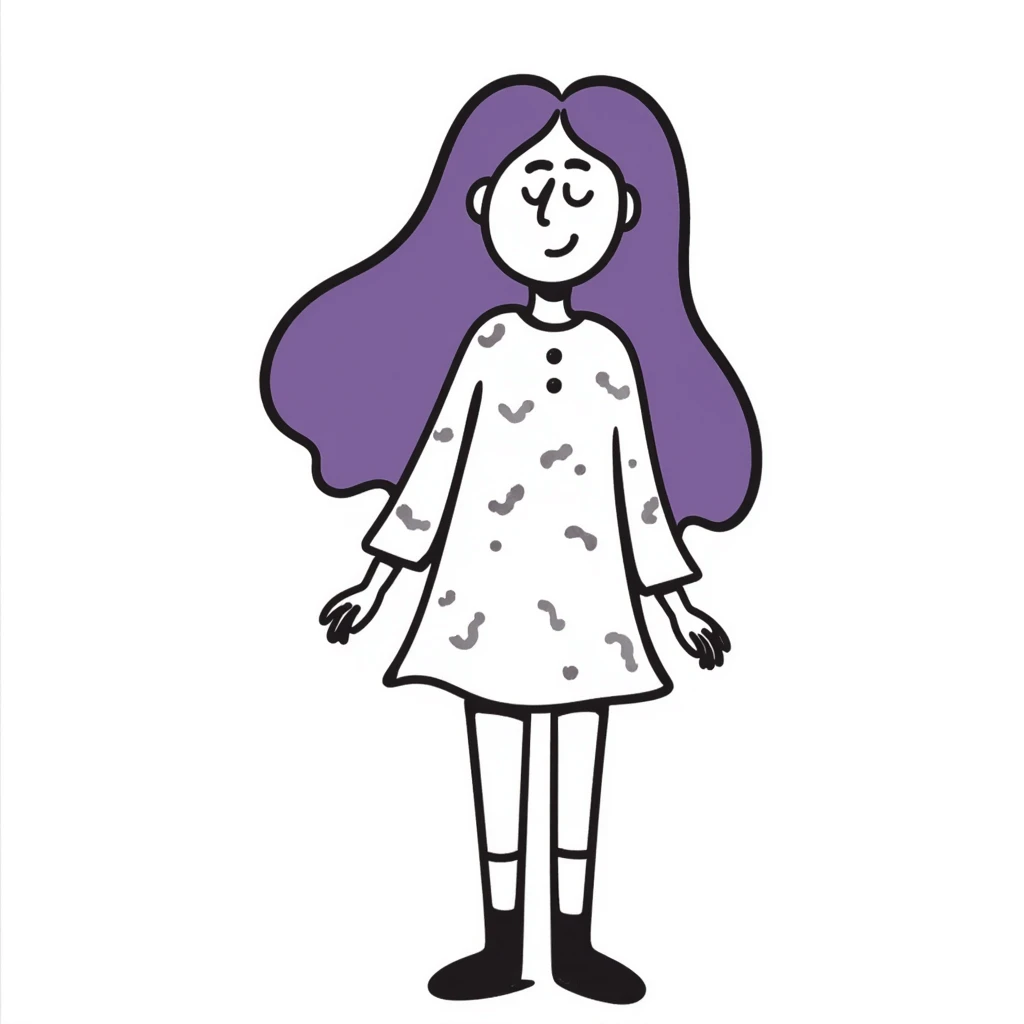 A simple sketch of a girl with flowing purple hair emoji