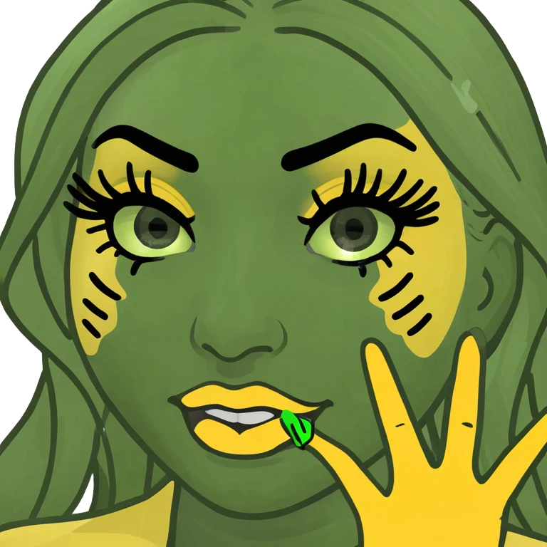 Yellow baddie emoji with lashes and nails emoji