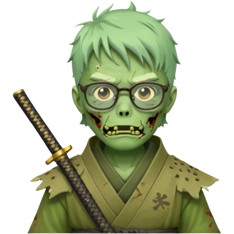 green zombie  samurai with glasses emoji