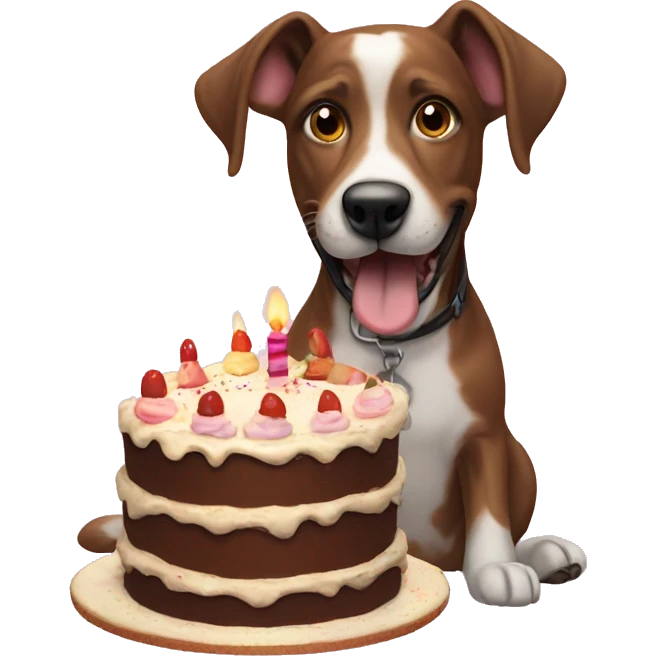 a dog eating a birthday cake emoji