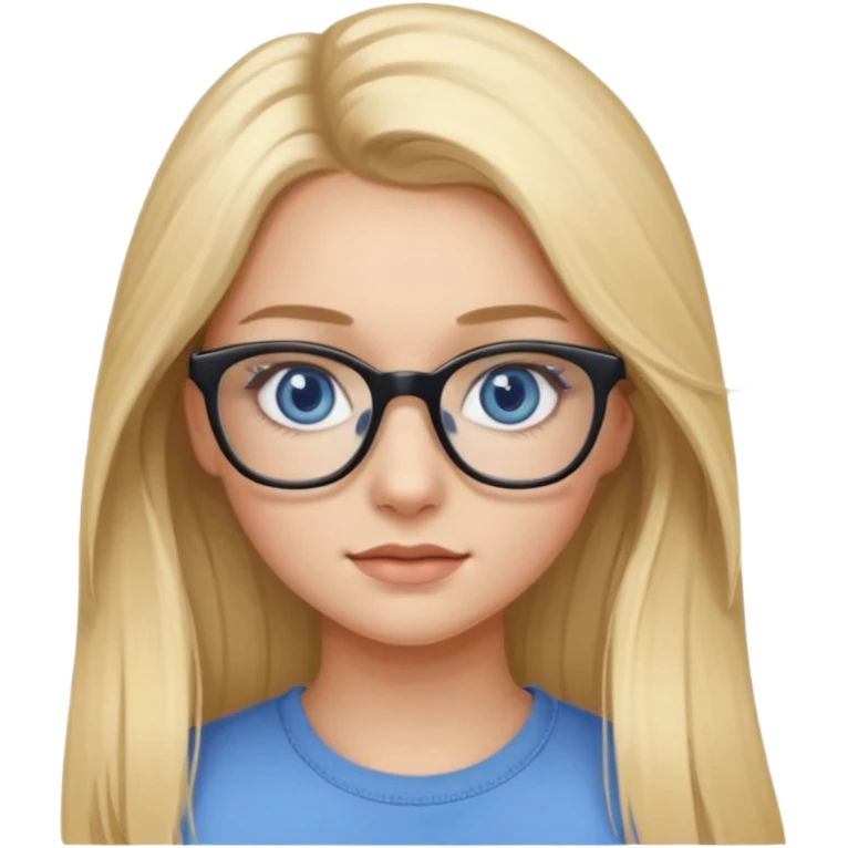 Fille 20ans qui a des cheveux long et blond  avec des lunettes et des yeux bleu- gris avec du mascara sur les yeux emoji
