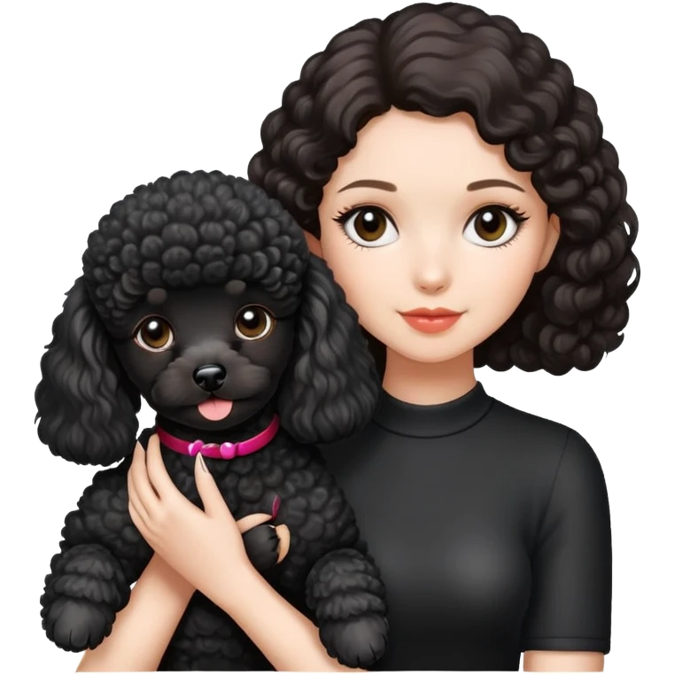 Beautiful girl holding a black toy poodle emoji
