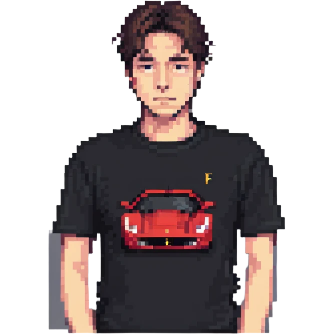depressed man wearing a Ferrari t-shirt emoji
