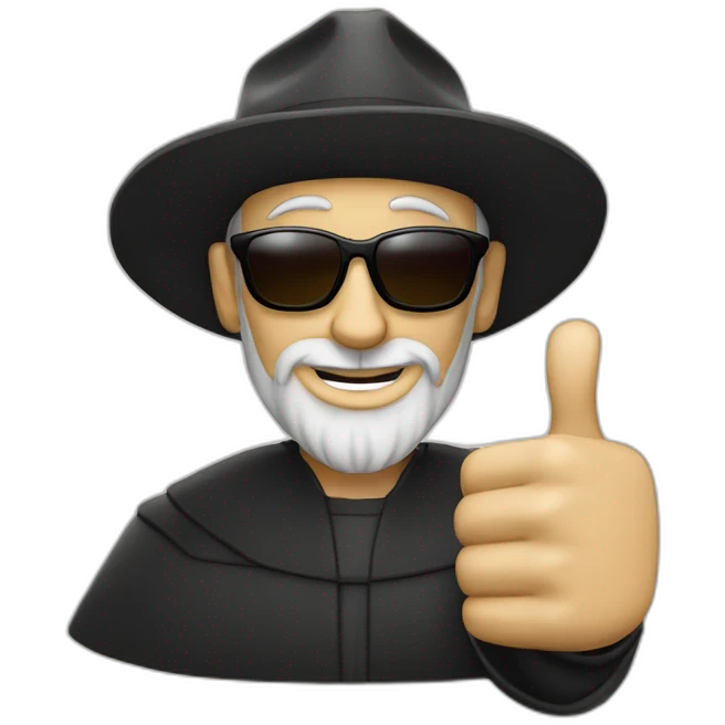 Reformer John Calvin with his iconic hat wearing sunglasses and giving a thumbs up emoji