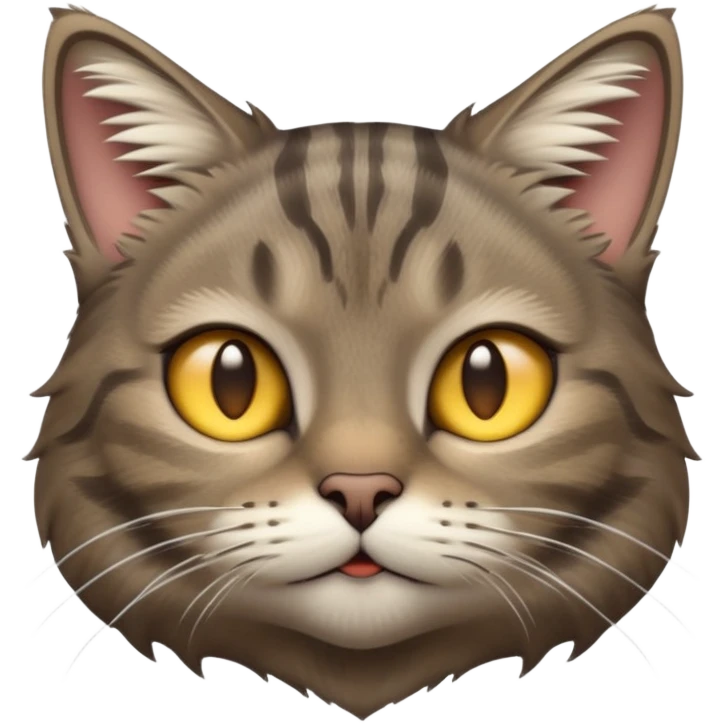 cinematic-[grey brown tabby cat]-realistic-emoji,-head-tilted-dramatically,-scruffy-[predominantly grey]-fur,-simplified-yet-realistic-focused-features,-highly-detailed,-glowing-with-an-almost-sarcastic-glow emoji