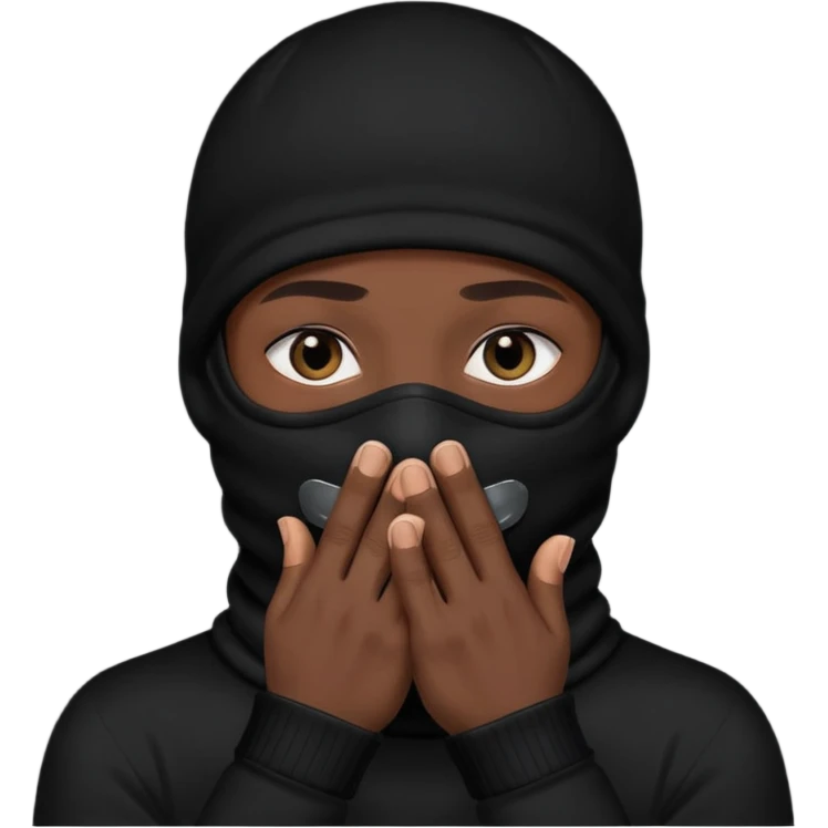 🥷🏽: inspire toi de cet emoji faisant en sorte qu’il est les mains sur la bouche et garde sa cagoule noir avec uniquement ses yeux apparent emoji