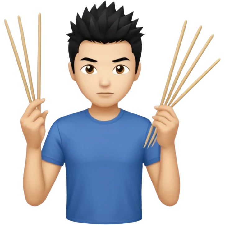 Make it a vietnamese male with spiky black hair holding only ONE pair of chopsticks in one hand, t-shirt. Please only ONE hand with chopsticks emoji