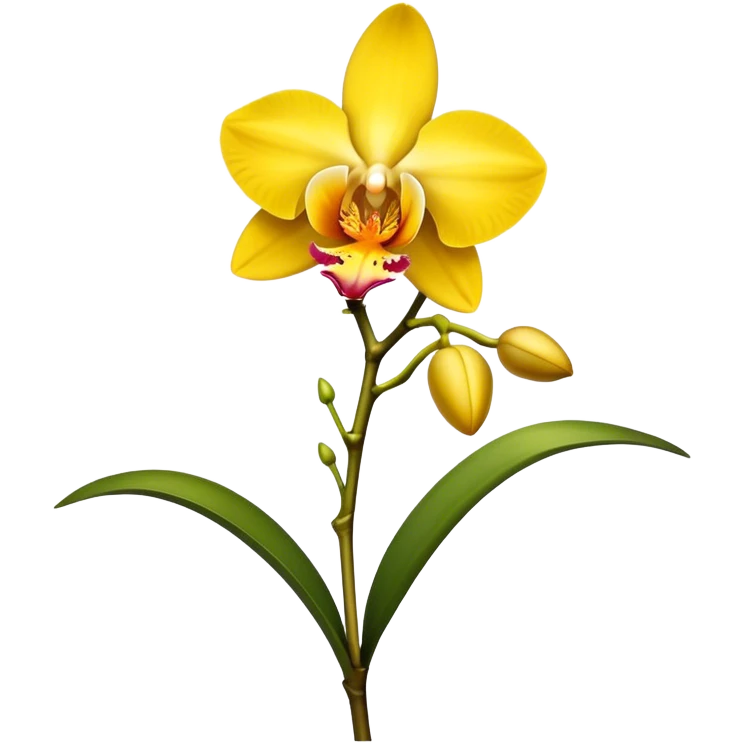 single yellow Dendrobium Orchid flower, stem emoji