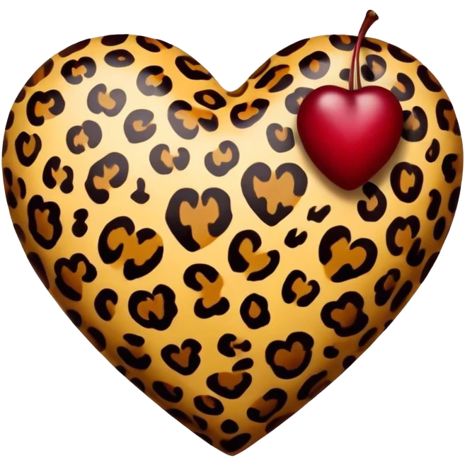 leopard print heart with two dark red cherry without stem  emoji