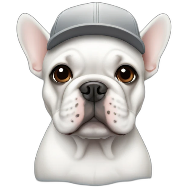 white FRENCH BULLDOG with with grey baseball hat emoji