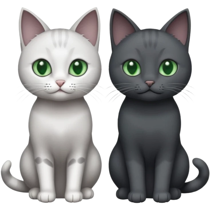 2 different coloured small cats including a dark grey and white and a completely solid dark grey with green eyes and only white paws emoji