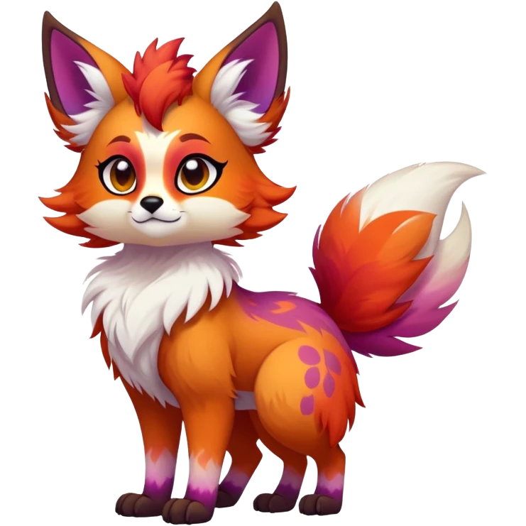 Bright-colored multi-colored cute cool exotic Falvie-Fionbri-fantasy-creature-fursona, full body, with markings emoji