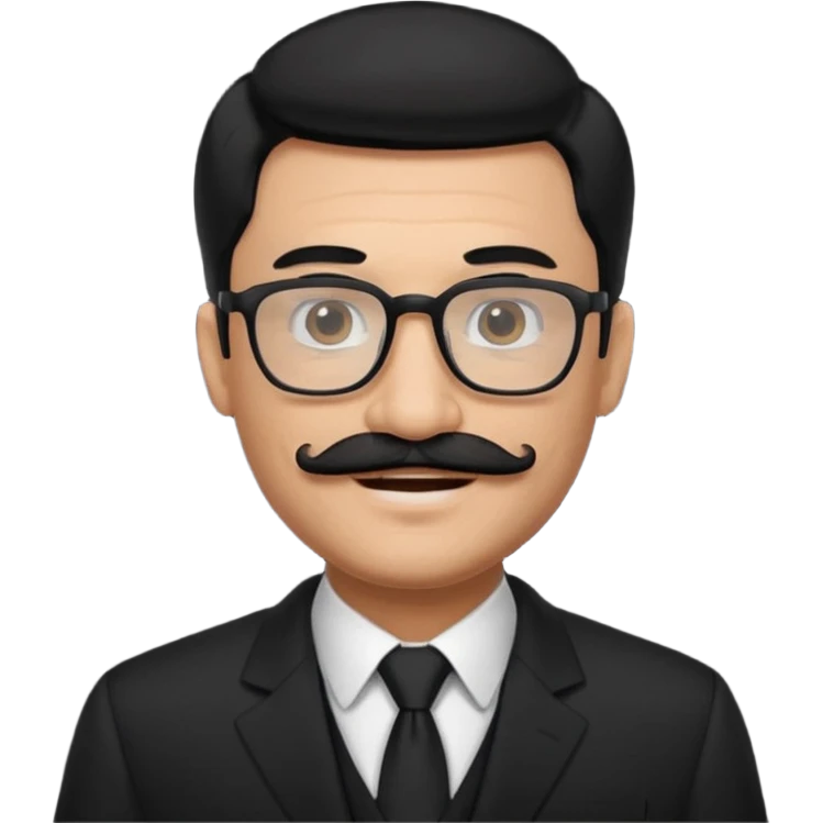black hair dad in black suit and glasses with mustache emoji