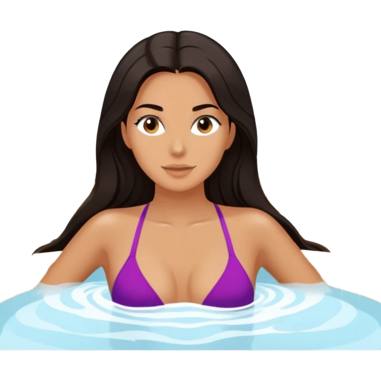 Woman with long dark hair in outdoor jacuzzi spa zoomed out emoji