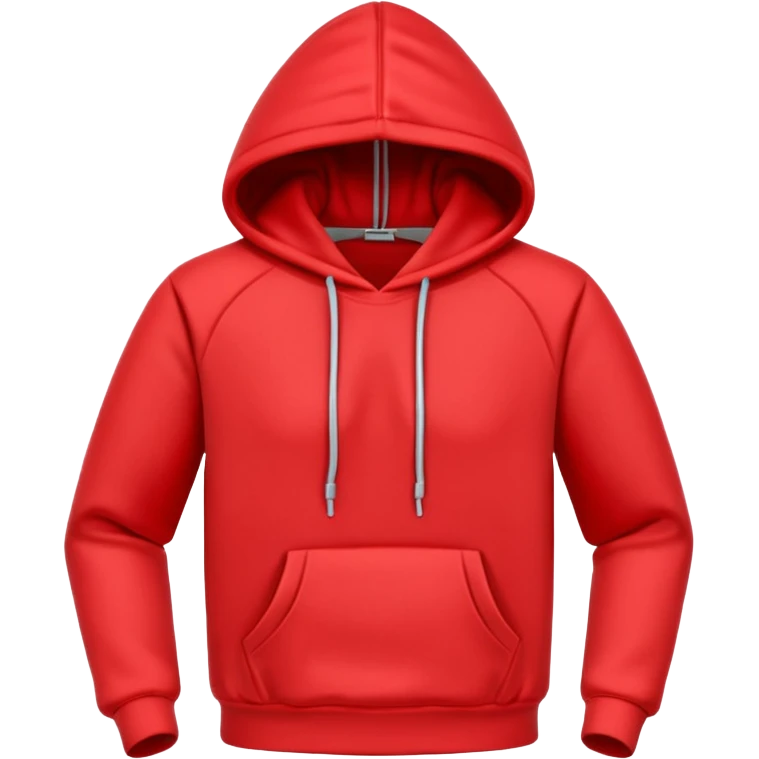 A 3D cartoon red hoodie with soft folds, drawstrings, and a casual fit, isolated plain background. plain , no texture. emoji