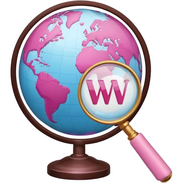mix light pink dark pink and white girly globe with WWW in big letters under it and a small magnifying glass
It looks like an internet bar icon. emoji