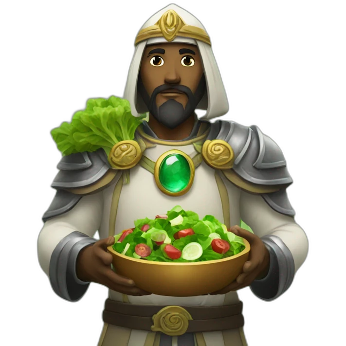 Saladin with gemstone and green salad in his hands emoji