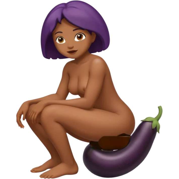 A naked black female squatting on an eggplant  emoji