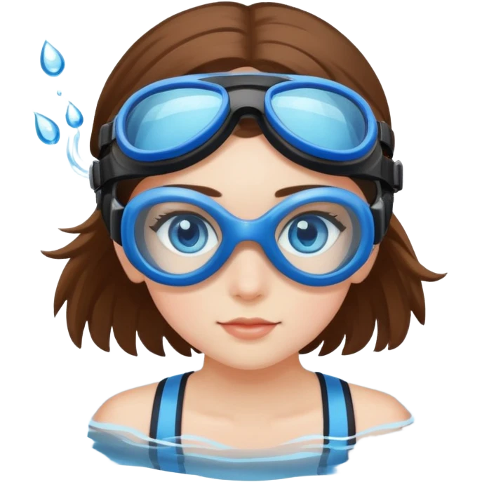 Girl blue eyes with goggles by water emoji