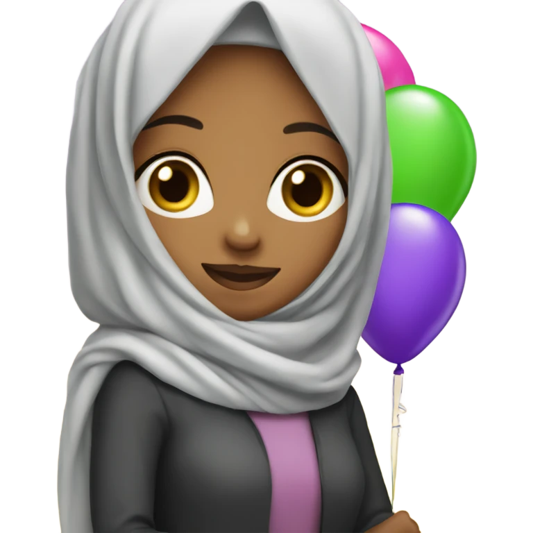 Girl in hijab holding 50th birthday balloon  emoji