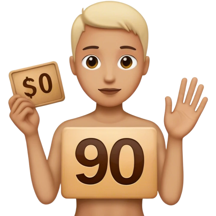 Cara con cartel de 90€ emoji
