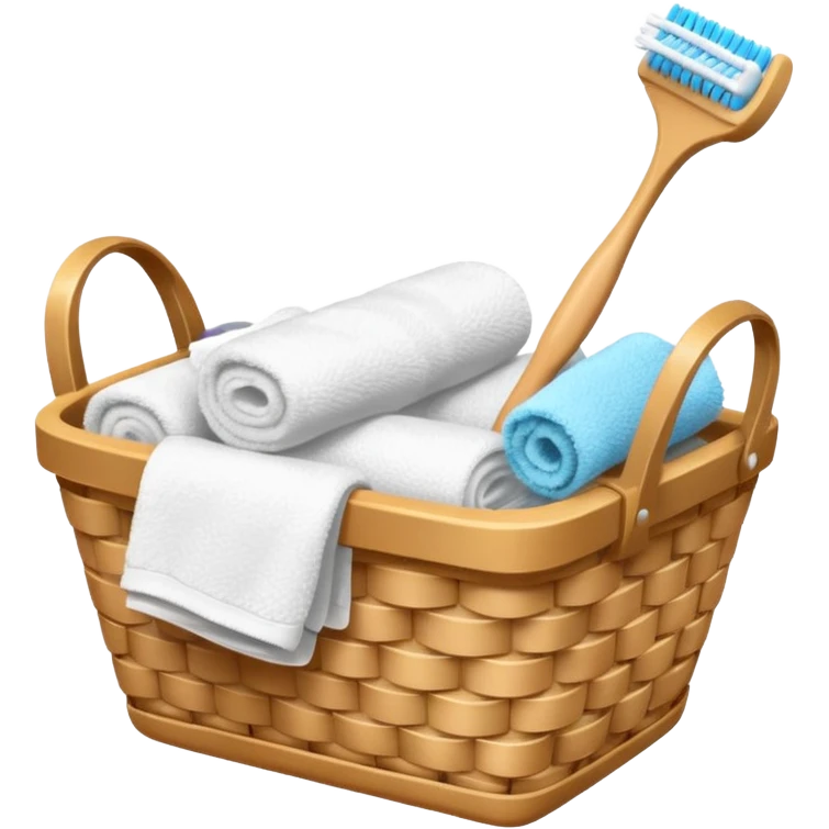 Basket with a white towels and toothbrush  emoji