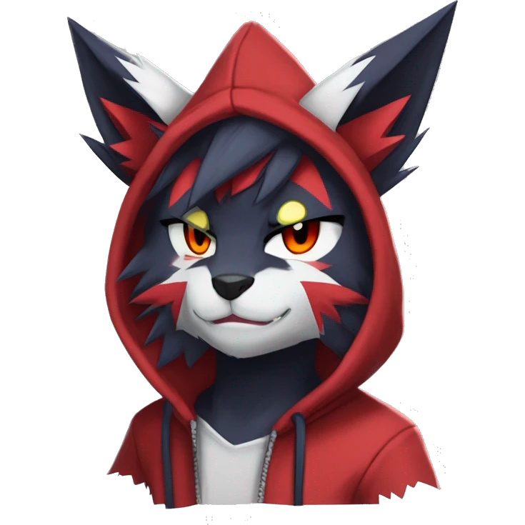 Edgy Cool Anthro Zoroark-Zangoose-Litten Fakemon Fursona Hoodie Full Body emoji
