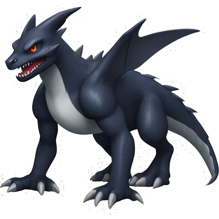 Black Cool Edgy Nargacuga-Garchomp-Sergal Fakémon with Edgy markings,  full body emoji