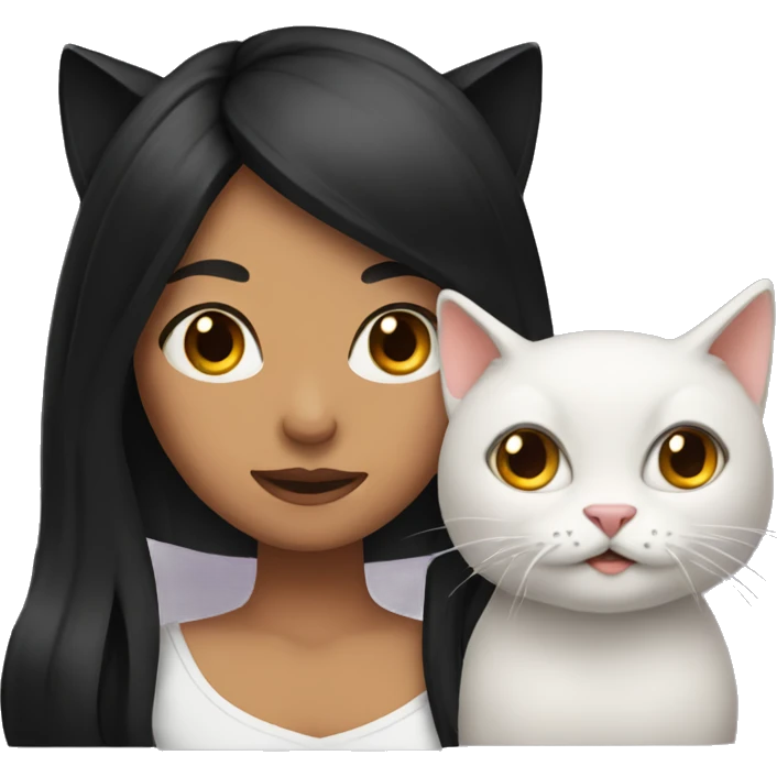 woman with long black hair and cat ears emoji