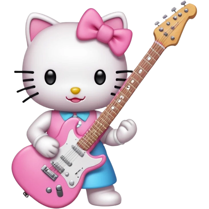 Hello Kitty performing with an electric guitar emoji