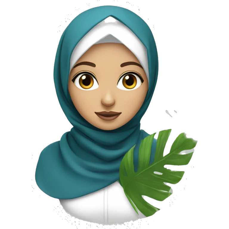 White, Blue eyed Hijabi girl with tropical leaves emoji