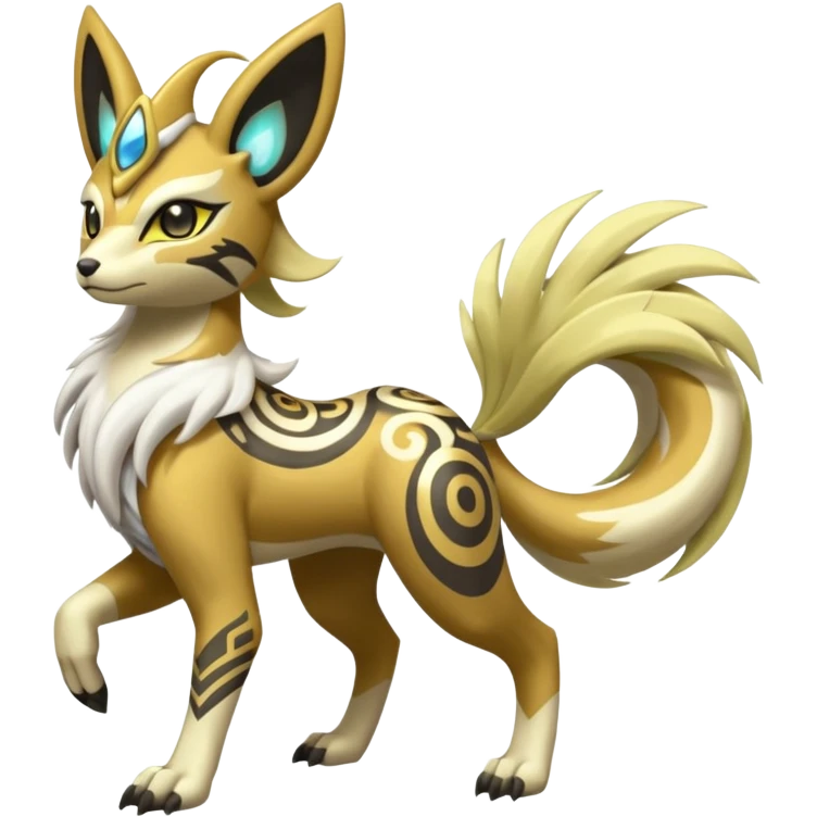 Tribal Exotic Meloetta-Renamon-Protogen-Palkia-hybrid-fusion-Fakémon-creature, full body emoji