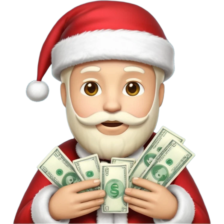A confident rich emoji face wearing a Santa hat, money stacks, casino vibe, New Year theme, premium 3D emoji style, sharp details, no text, isolated on transparent background emoji