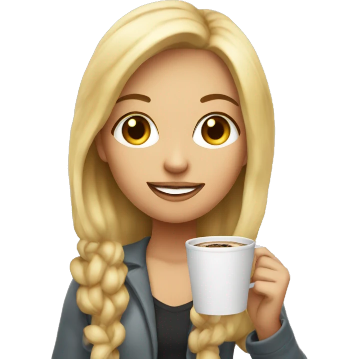 blonde girl with cup of coffee and with cookie emoji
