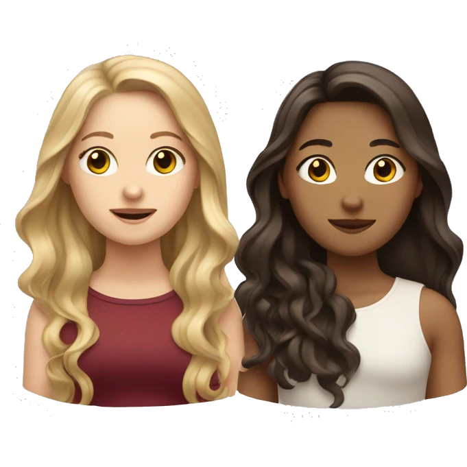 3 white girls, with HAIR: one black, one light brown, one burgundy. long HAIR down emoji