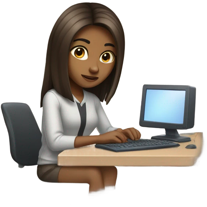 Medium straight hair computer science girl intern with a computer  light brown skin emoji