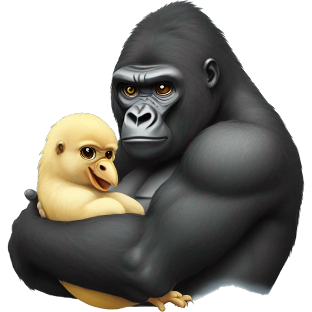 Gorilla holding a chick ( baby of chicken )  emoji