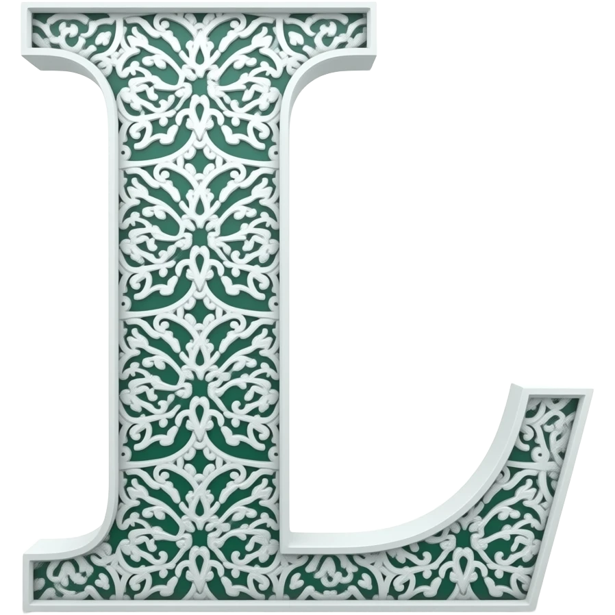 reestanding lace figure of letter "Lizord" product design, Russian style, white and deep Green colors, white background, lightbox --ar 2:3 --v 7 --profile z5ilm5w --style raw emoji