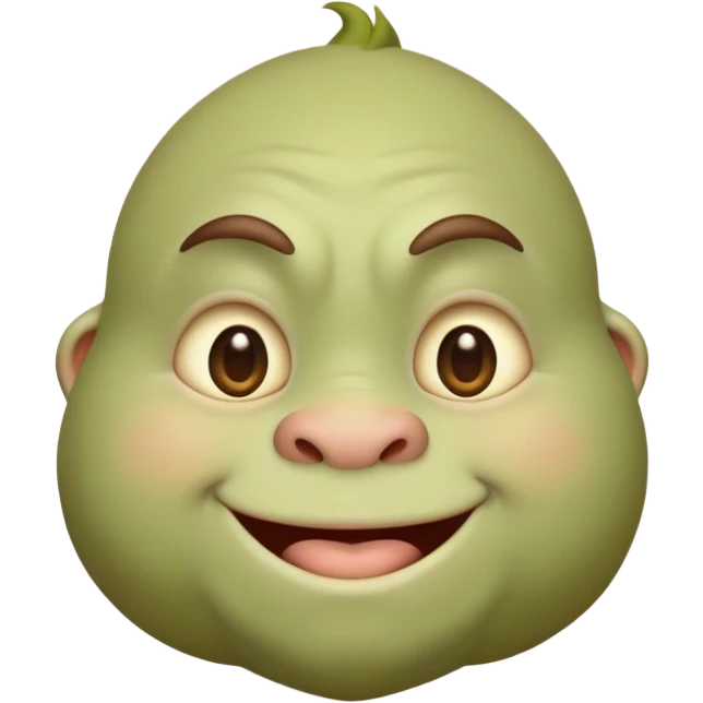 Cinematic Cute Ogre Portrait Emoji, with a surprisingly endearing, plump and huggable figure in soft earthy greens and browns, featuring big, kind eyes and a bashful smile, simplified yet irresistibly adorable, highly detailed with a soft glowing outline that captures the charm of a friendly giant who seems ready for a warm hug! emoji