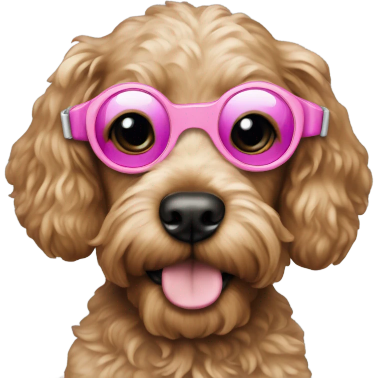Cockapoo pup with pink goggles emoji