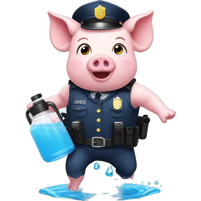 piggies in police outfit with falling empty water jug emoji